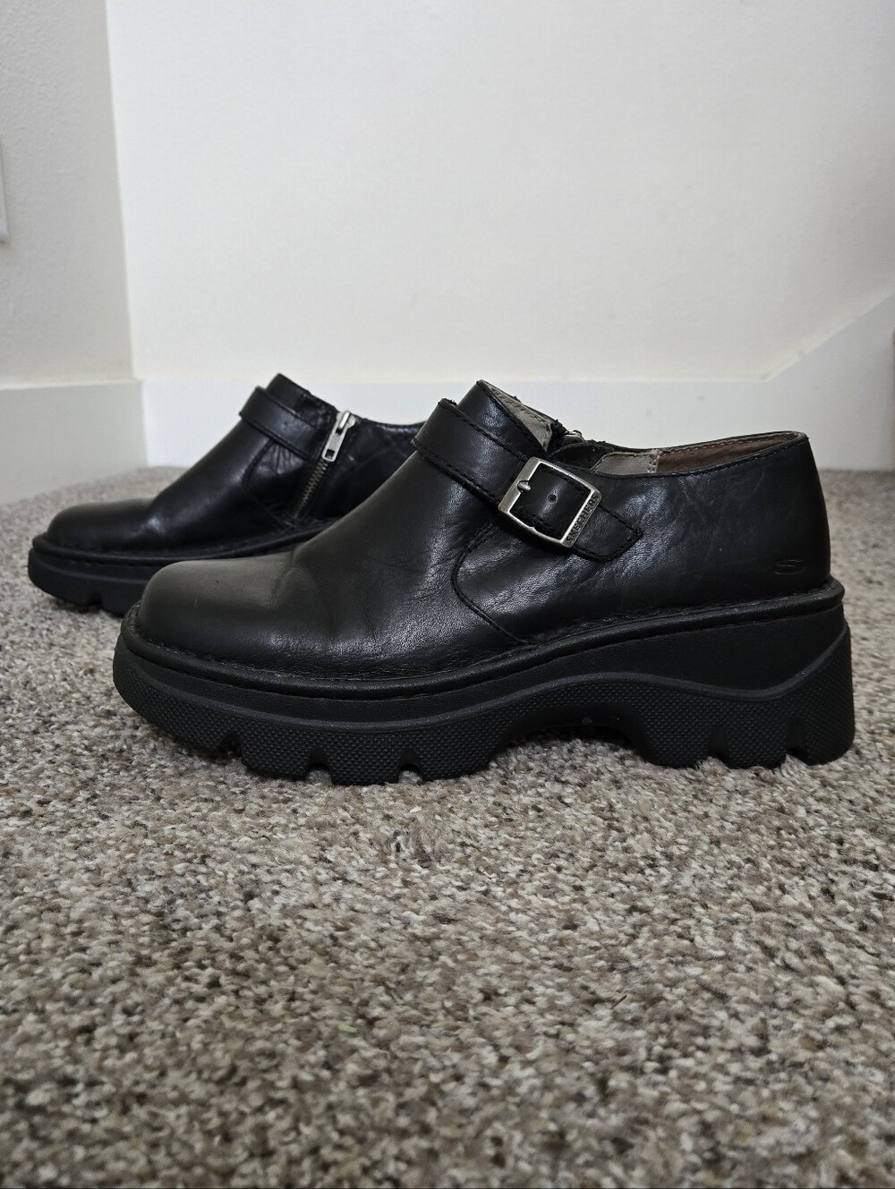 VTG Skechers Y2K Chunky Lug Sole Monk Strap Leather Loafers Women's 10 90s Goth